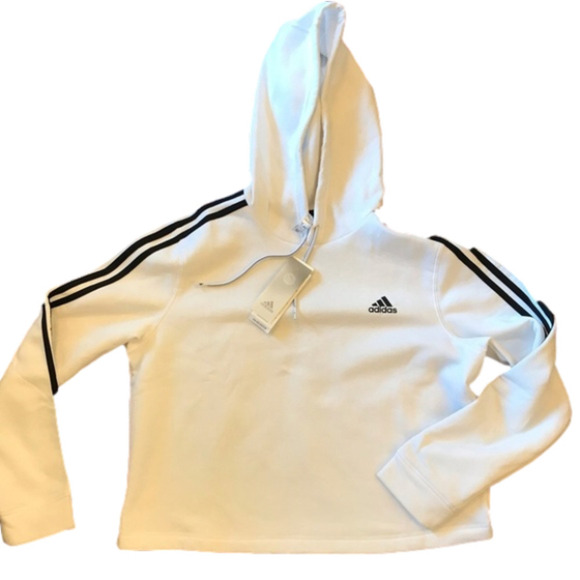 Adidas Cropped Sweat Shirt/ Hoodie. Women’s Large. White. New With Tags - Picture 1 of 5